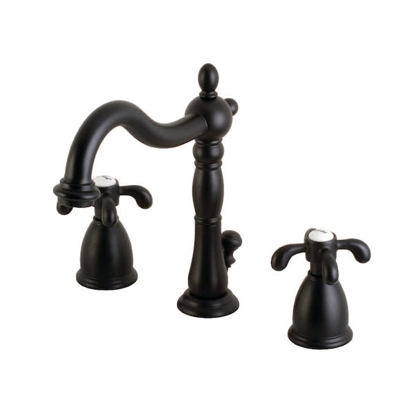Two-Hndle 3-Hole Deck Mnted Wide Bathroom Faucet W/ Plastic Pop-Up, Blk